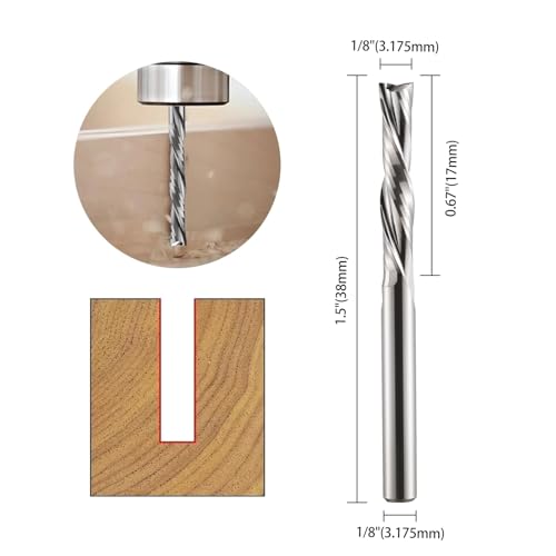 Hozly Downcut Bit 1/8" Shank Down Cut Spiral CNC Router Bits End Mill Tungsten Carbide Milling Cutter Set 5 Pack