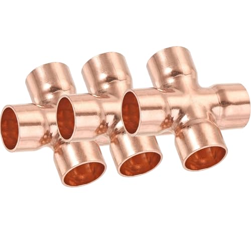 3 piezas de tubería de cobre de 4 vías para fontanería, aire acondicionado, refrigeración, calefacción central, tuberías de gas (22 mm)
