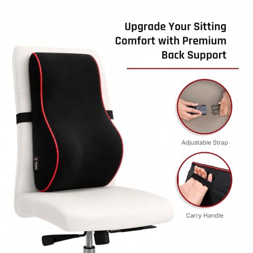 Image of Ergonomic Lumbar Support Pillow with Massager by ValorX USA for Office Chair, Car Seat & Gaming Chair | Memory Foam Back Cushion with USB Massager Adjustable Waist Support Pillow with Washable Cover