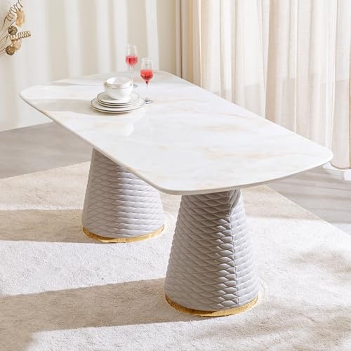 Image of Home Centre | Vegas Faux Marble Top 6-Seater Dining Table | Dining Set for Home | Engineered Wood | White | 1 Year Warranty