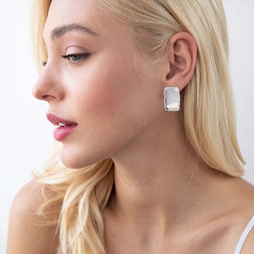 925 Sterling Silver Chunky Gold Rectangle Stud Earrings for Women| Dainty Thick Stud Earrings | Geometric Square Earrings | Minimalist Geometric Earrings Gifts Jewelry for Women2