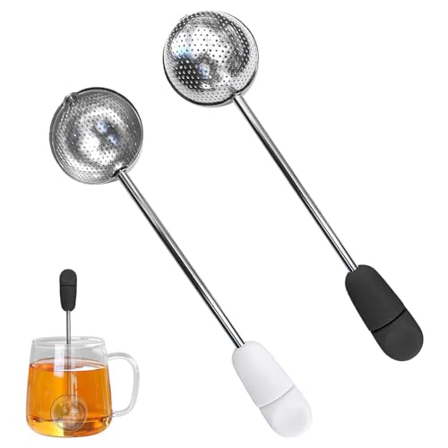 2 Pack Tea Infuser for Loose Tea, Rotatable Handle Loose Leaf Tea Infuser, Reusable Stainless Steel, Suitable ForMost of The Tea and Mullins Spices, Etc(White and Black)
