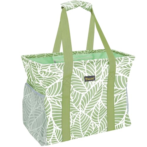 BALEINE Extra Large Utility Tote Bag with Reinforced Wire Frame Reusable Grocery Bag for Shopping Picnic (Antique Foliage 16.5x14x10)