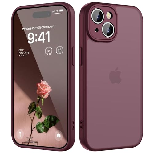 KPPIT for iPhone 15 Plus case Shockproof Military Grade Drop Protection Frosted Translucent for iPhone 15 Plus Phone case-Wine Red