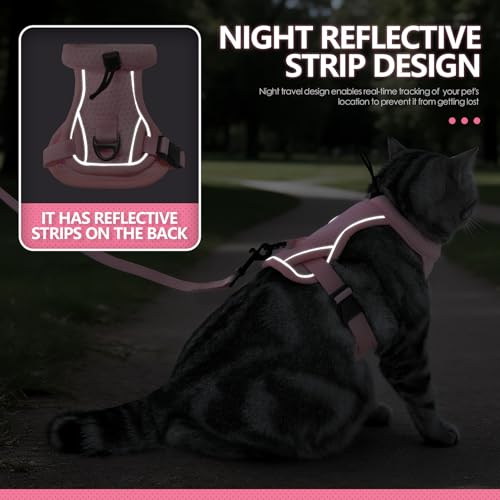 JOHNBOLIN Cat Harness and Leash Set - Escape Proof, Adjustable Breathable Vest Harnesses with Reflective Strips, Easy Control & Secure Walking for Small Medium Large Cats Kitten Collar (Pink, Large) - Image 6