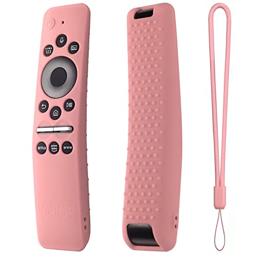 Image of Oboe Silicone Remote Case Compatible with Samsung BN59-01312A QLED 8K 4K Smart TV Remote Shockproof Protective Remote Cover with Remote Loop (Pink)