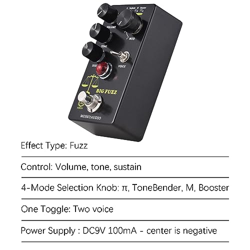 Jemora FUZZ Pédale d’effet de guitare 4 commutateurs de mode et commandes de volume/tonalité/sustain Processeur d’effet d’effet de guitare Fuzz numérique portable compact pour guitare électrique - Les Beatles, Paul McCartney, John Lennon, RIngo Starr, George Harrison Jemora FUZZ Pédale d'effet de guitare 4 commutateurs de mode et commandes de volume/tonalité/sustain Processeur d'effet d'effet de guitare Fuzz numérique portable compact pour guitare électrique – Image 4