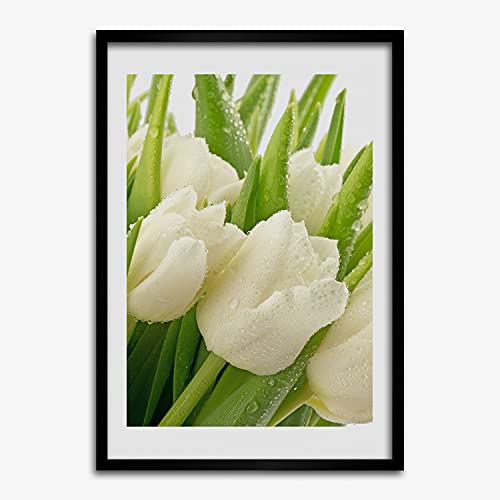 Cadre en bois moderne 40x60 cm Tulup tableau affiche tulipes blanches