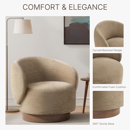 Image of KISLOT Swivel Accent Chair Modern Round Barrel Armchair with Upholstered Performance Fabric for Living Room Bedroom Waitingroom,2 Box,Brown