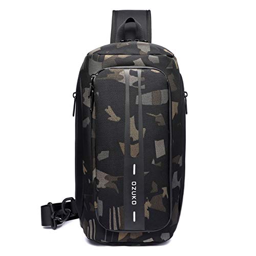 OZUKO Men Chest Crossbody Bags Waterproof Sports Shoulder Fashion Usb Multifunctional Sling Bag (Camouflage)