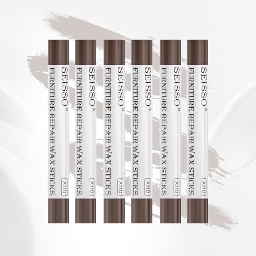 SEISSO Furniture Repair Crayon, 6 Pcs - Wood Filler Sticks, Scratch Repair Wax, Furniture Marking Repair - Scratch, Hole, Table, Wood Floor, Guitar, Covering, Instrument Fill Sticks-Tint Nut-Brown