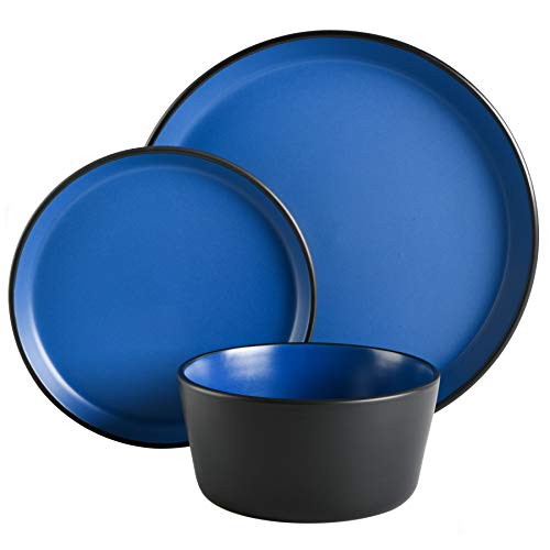 Image of Gibson Home Sofia Coupe Stoneware Dinnerware Set, Service for 4 (12pcs), Matte Blue