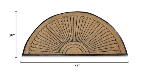 Kempf Sunburst Half Round Coco Coir Doormat, 36" x 72" - Extra Large Double Door Welcome Mat with Non-Slip Rubber Backing - Heavy Duty Outdoor Semi-Circle Entrance Mat for Front Door & Porch