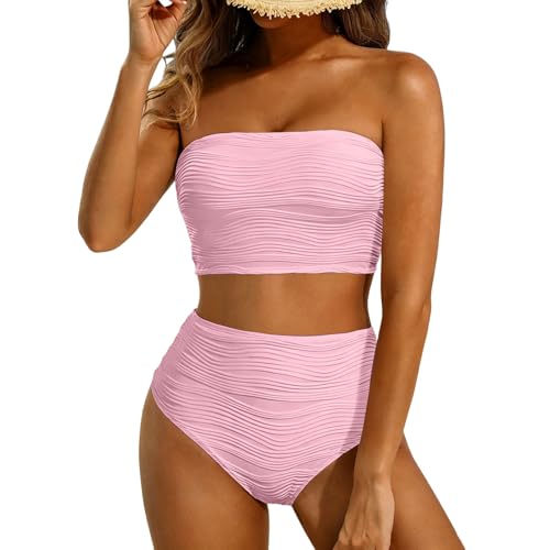 Conjunto de bikini para mujer con tirantes desmontables y cintura alta, traje de baño de dos piezas acanalado moldeador de la figura de secado rápido traje de ocio playa deporte vacaciones traje de