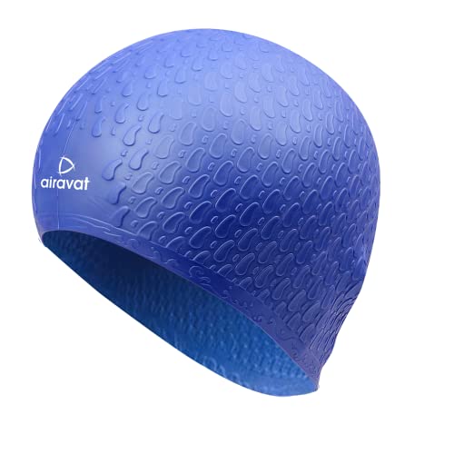 Image of Airavat Swim Bubble Cap, Silicone Swim Cap, Comfortable Bathing Cap Ideal for Curly Short Medium Long Hair, Swimming Cap for Women and Men (Blue)