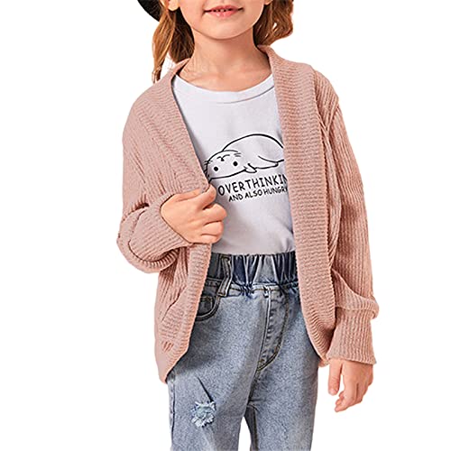 Toddler Baby Girl Open Front Knit Cardigan Jacket Solid Long Sleeve Knitted Sweater Coats Kids Knitwear Fall Outfits (Zz-Pink, 3-4T) #TOP15
