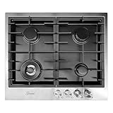 Gurari TX604VTGL Gaskochfeld 60 cm, Edelstahl - Schwarz 4,0 KW WOK, 4 Gasbrenner, Autark