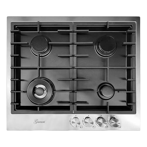 Gurari TX604VTGL - Placa de cocina de gas (60 cm, acero inoxidable, 4,0 KW WOK, 4 quemadores de gas, Independiente