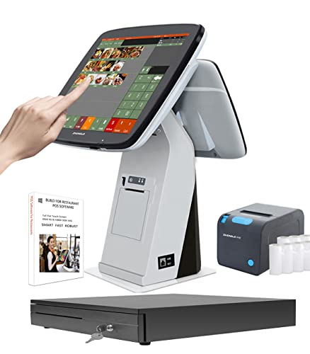 ZHONGJI Restaurant Point of Sale (POS) System, Built-in Thermal Receipt Printer, Cash Drawer, Kitchen Printer, POS Software No Monthly Fees SET03
