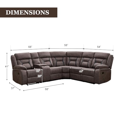 Image of EBELLO Manual Reclining Sectional Sofa for Living Room, L-Shaped Sectional Corner Reclining Sectional Couches Home Furniture Set with Center Console, Hidden Cup Holders and Storage, Grey