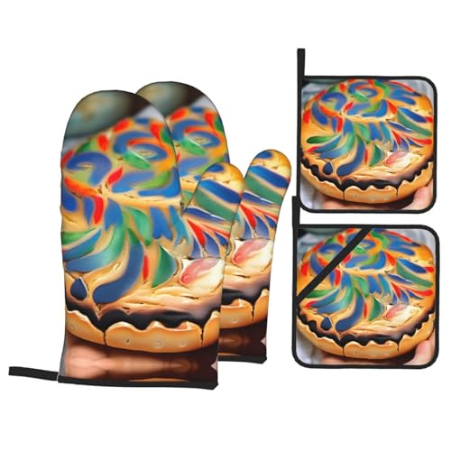 Guanti da forno con stampa di pane dipinto, resistenti e antiscivolo, per barbecue, cucina, cucina, cottura al forno, grigliate