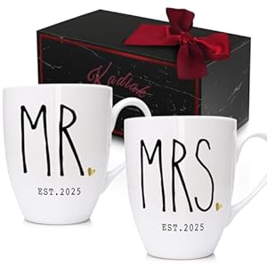 2025 Mr and Mrs Coffee Mugs Set for Anniversary and Engagement, Gifts Idea for Couples, Wedding Present for Bride and Groom, His & Her Mug Set for Parents