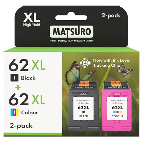 Matsuro 62 XL Multipack Cartucho de Tinta Reemplazo para HP 62 XL con Chip Compatible para HP Envy 5540 5541 5542 5544 5546 5640 5642 5644 5646 7640 OfficeJet 200 250 5740 5742 5744