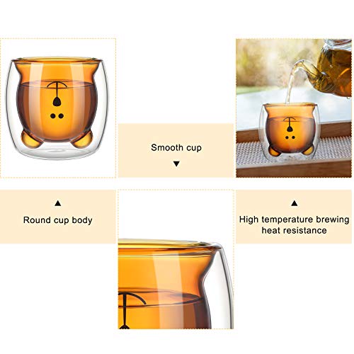 2 Pieces Cute Bear Mugs Insulated Double Wall Glass Bear Cups Animal Tea Milk Juice Chocolate Cappuccino Cups Home Glass Bear Cups Glass Mugs For Valentine's Day To Lover (White, Brown) #TOP2
