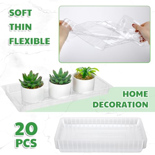 Silifine DUI-SILIFINE-177 20 Pcs Clear Plastic Plant Saucer Rectangular Plant Drip Trays Transparent Thick Heavy Duty Plastic Liners thumb #3