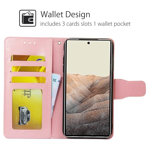 Étui en cuir Google Pixel 9 Pro housse portefeuille rose à béquille - 6
