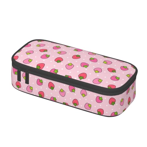 Image of Cute Pink Strawberry Dot Pencil Case Big Capacity Storage Pencil Pouch Stationery Bags With Zipper Portable Pen Holder Box Organizer For Boys Student College School Office Supplies