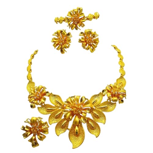 Conjunto de joyas de boda con collar y pendientes de aleación brillante