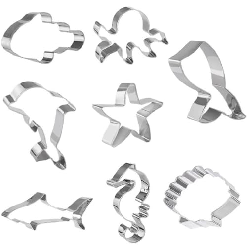 Ausstechformen Set, 8 Stück Ausstecher Plätzchenformen Ozean Kreatur Keksausstecher Edelstahl Delphin Seestern Muscheln Seepferdchen Clownfisch Hai Meerjungfrau Schwanz