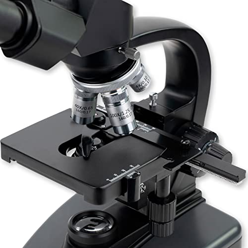 Image of Carson Advanced 40x-1600x LED Lighted Compound Binocular Head Microscope with Abbe Condenser and Double Layer Mechanical Stage (MS-170)