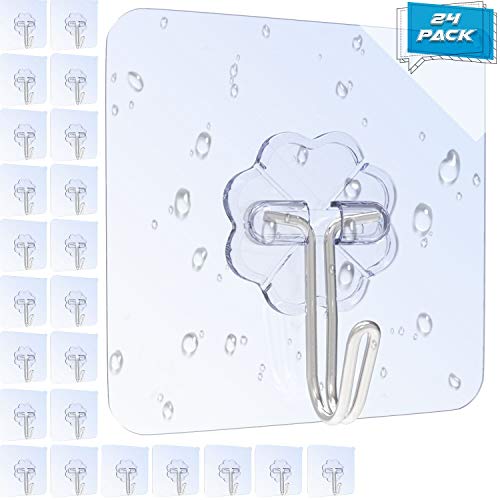 Adhesive Hooks, iToncs Waterproof Self Adhesive Hook Heavy Duty Wall Hooks 20LBs (Max) for Home Kitchen Bathroom(24 Pack)