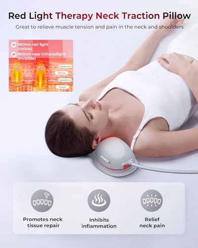 Image of FliKEZE Heated Neck Stretcher with Red Light Therapy, Wireless Cervical Traction Device for TMJ Pain Relief and Shoulder Relaxer, Neck Traction Massager Pillow for Home /Office Used, FSA HSA Eligible