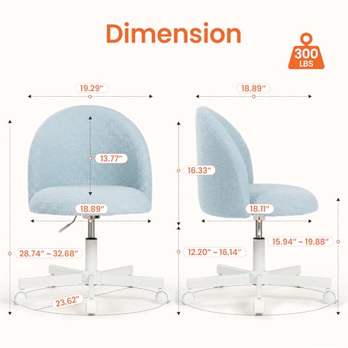 NEO Chair Office Vanity Chair with Wheels Comfy Desk Chair for Girls Cute Computer Small Armless Adjustable Height Swivel for Home Bedroom Task (Poetic Blue)