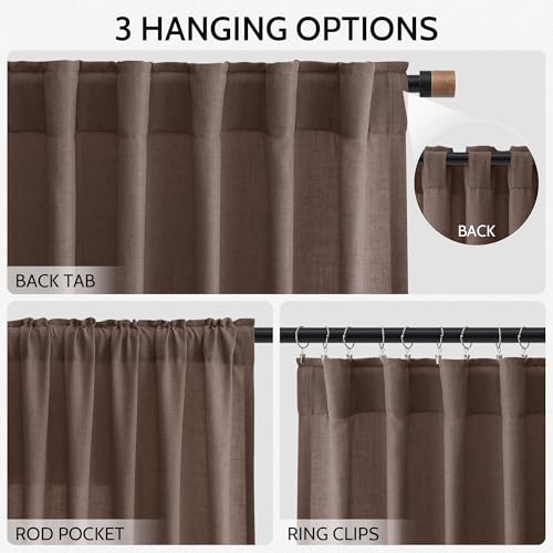 Image of Cappuccino Curtains 63 Inches Long 2 Panel Sets for Living Room Bedroom, Light Filtering Linen Drapes for Kitchen Windows Rod Pocket or Back Tab Curtain,Semi Sheer 52x63