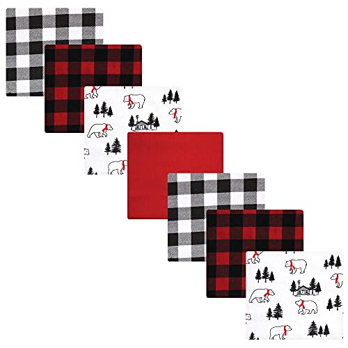 Image of Hudson Baby Unisex Baby Cotton Flannel Receiving Blankets Bundle, Buffalo Plaid Bear, One Size