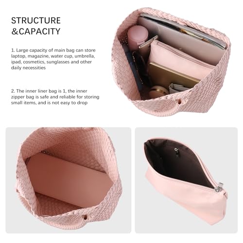 Image of Woven Tote Bag Womens Purse Vegan Leather Shoulder Handbags Fashion Summer Beach Tote Bags Large Travel Totes