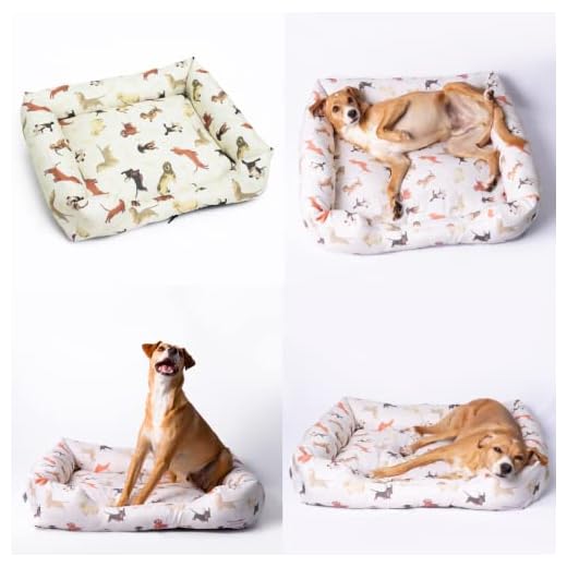 Cama Caminha Pet para Cachorro e Gatos Porte Grande com Zíper Capa Removível para Lavagem Fundo Emborrachado Enchimento Antialérgico Premium… (Salsishas Bege)