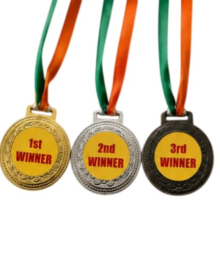 Premium Winner Medals with Tiranga Ribbon, Sports Competition Awards, School Achievement Recognition, Gold Metal Medals Pack of 3-image-22