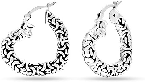 LeCalla Sterling Silver Jewelry Antique Byzantine Inspired Click Top Hoop Earring for Women