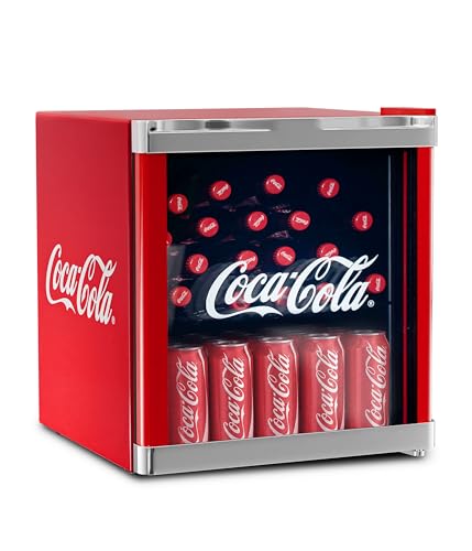 °CUBES Original Coca-Cola Mini Kühlschrank Rot 48L - Getränkekühlschrank mit Glastür, leise & energieeffizient - Für Büro, Partys & Gaming - Cooler Flaschenkühlschrank - Mini Kühlschrank für Getränke