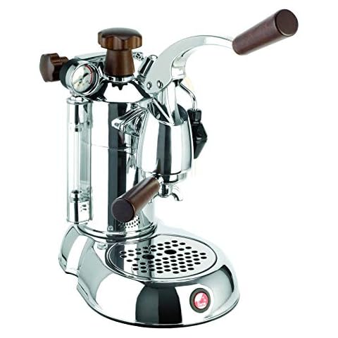 La Pavoni 16-Cup Espresso Machine, Chrome with Wood Handles Cover