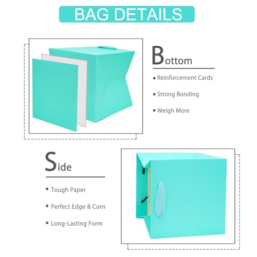 AZOWA Teal Blue Square Gift Bags with Tissue Paper (10 pcs, 15x15x15 cm) - Image 3