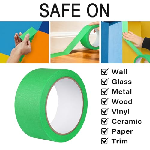 Image of Green Painters Tape - Green Masking Tape 2 Inch Wide - Multi-Surface, Smart Adhesion, Indoor & Outdoor - Paint Tape for DIY, Labeling, Art, Car, General Purpose - 90FT Total