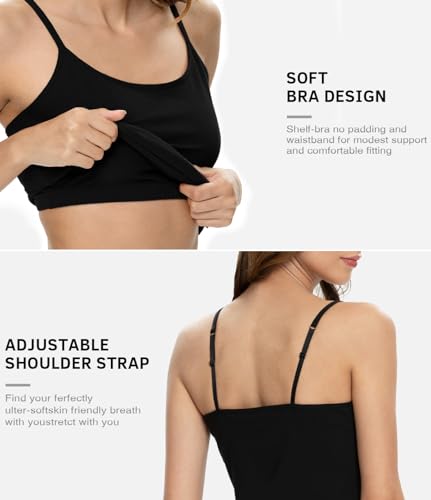 Image of Air Curvey 3 Pack Camisole Tops for Women Built in Bra Adjustable Spaghetti Strap Cotton Undershirt Tanks Layering Tops
