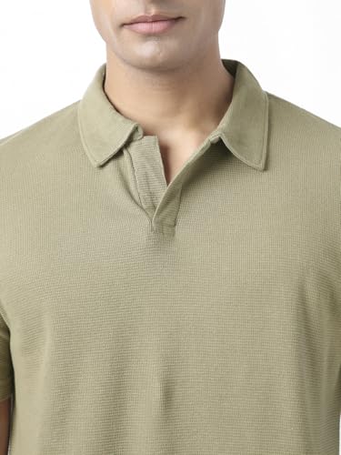 Image of Urbano Fashion Men's Textured Regular Fit Half Sleeve Cotton Polo T-Shirt
