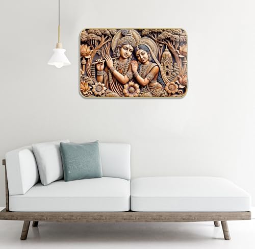 Image of Masstone Radha Krishna Crystal Embedded High Gloss Wall Painting, Golden Slim Frame, 45x30 Cm Wall Art for Living Room, Bedroom, Office & Home Decor (HG13)